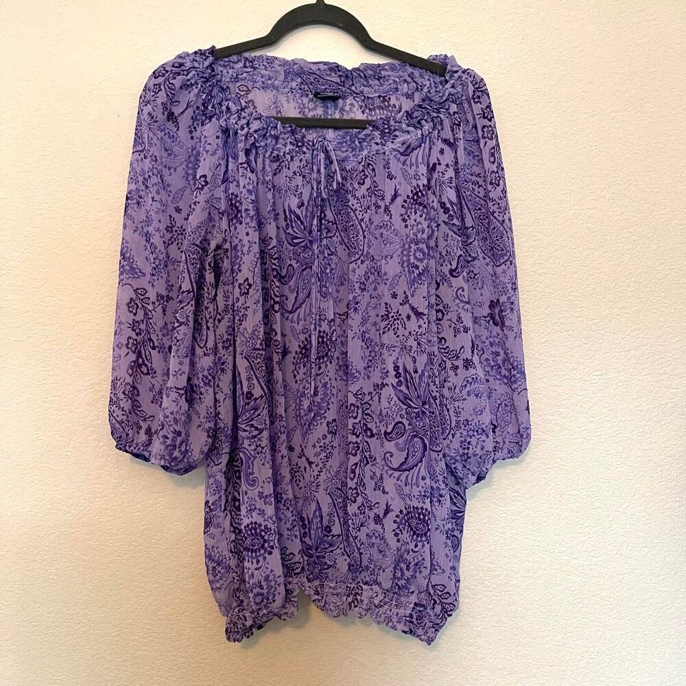 Faded Glory Purple Paisley Lightweight Peasant Blouse - size 3X